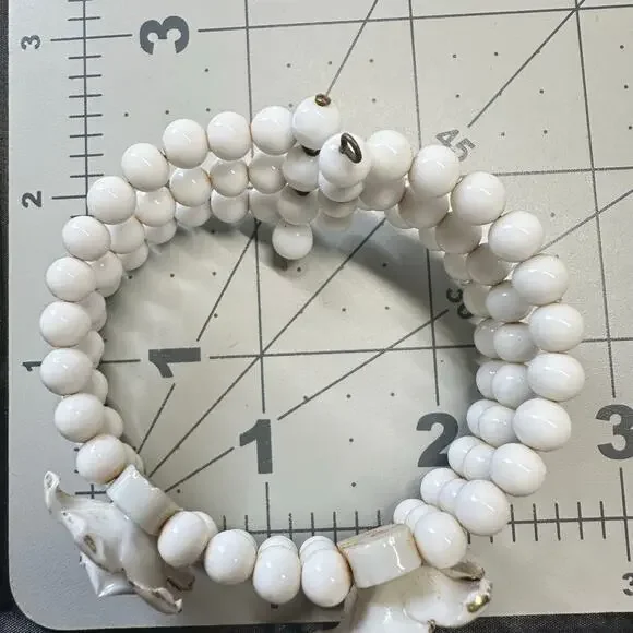 Vintage Japanese porcelain white milk glass beads beaded wrap cuff bracelet - Picture 12 of 12